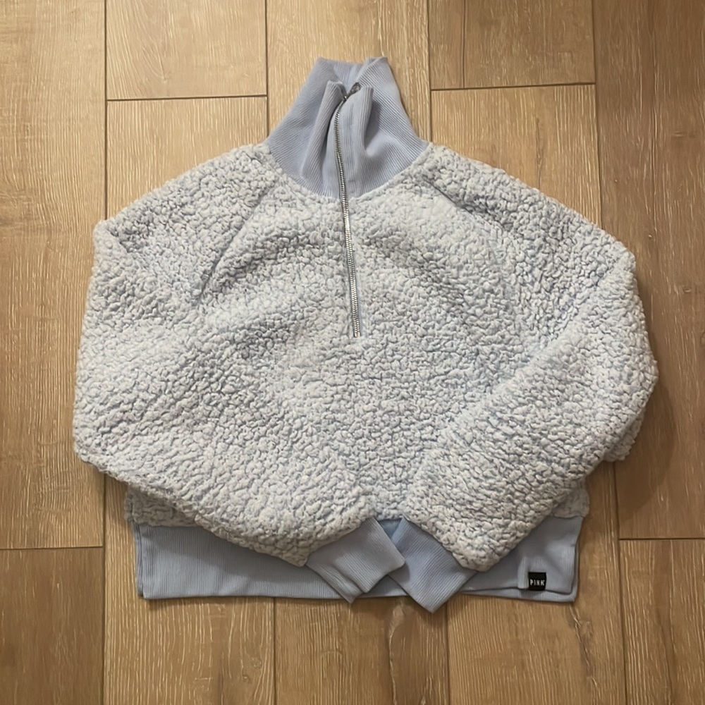 Victoria’s Secret Pink Sherpa Quarter Zip: Morning Sky - Picture 2 of 3